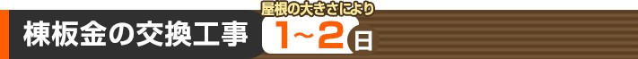 棟板金の交換工事;屋根の大きさにより1~2日