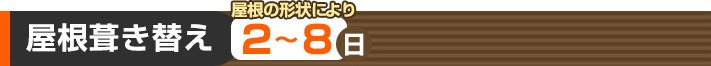屋根葺き替え:屋根の形状により2~8日
