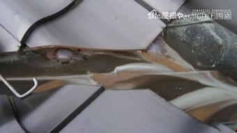 屋根瓦 谷に銅板使用 穴塞ぎ補修